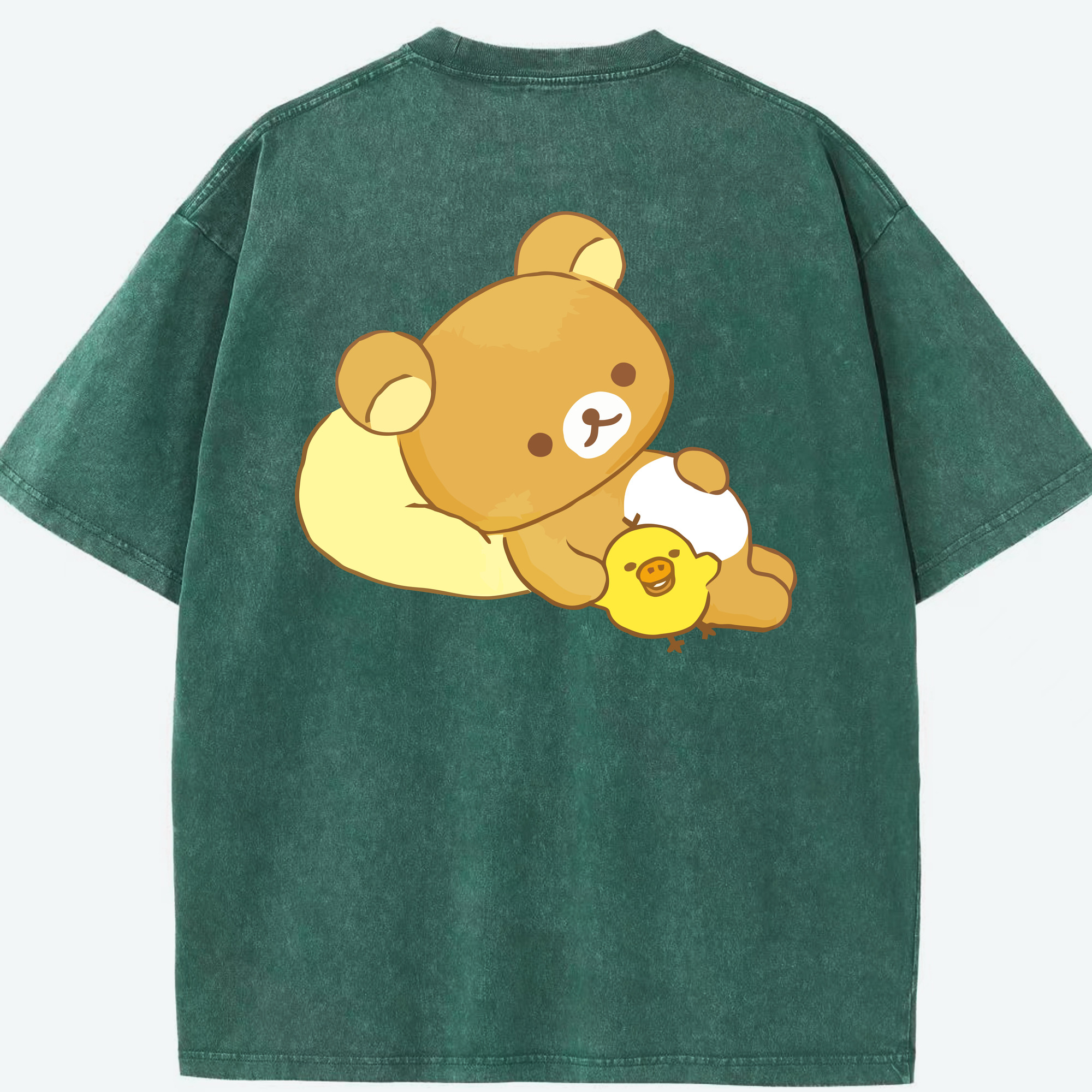 （画像用） リラックマ リラックマ キイロイトリ Rilakkuma Korilakkuma Kiiroitori 綿100% ヴィンテージ風 半袖Tシャツ（背面プリント）